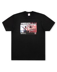 schwarzes bedrucktes T-Shirt mit einem Rundhalsausschnitt von Supreme