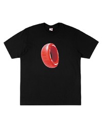 schwarzes bedrucktes T-Shirt mit einem Rundhalsausschnitt von Supreme