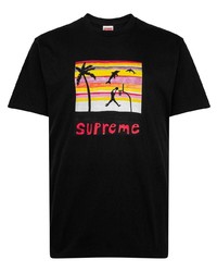 schwarzes bedrucktes T-Shirt mit einem Rundhalsausschnitt von Supreme