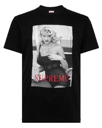 schwarzes bedrucktes T-Shirt mit einem Rundhalsausschnitt von Supreme