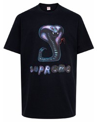 schwarzes bedrucktes T-Shirt mit einem Rundhalsausschnitt von Supreme