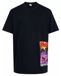 schwarzes bedrucktes T-Shirt mit einem Rundhalsausschnitt von Supreme