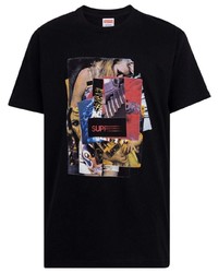 schwarzes bedrucktes T-Shirt mit einem Rundhalsausschnitt von Supreme