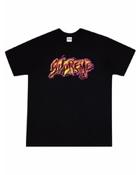 schwarzes bedrucktes T-Shirt mit einem Rundhalsausschnitt von Supreme