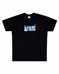 schwarzes bedrucktes T-Shirt mit einem Rundhalsausschnitt von Supreme