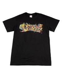 schwarzes bedrucktes T-Shirt mit einem Rundhalsausschnitt von Supreme