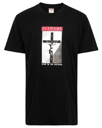 schwarzes bedrucktes T-Shirt mit einem Rundhalsausschnitt von Supreme