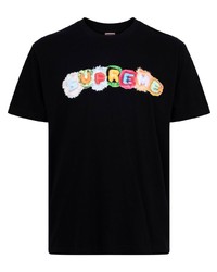 schwarzes bedrucktes T-Shirt mit einem Rundhalsausschnitt von Supreme