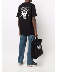 schwarzes bedrucktes T-Shirt mit einem Rundhalsausschnitt von Stussy