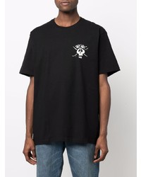 schwarzes bedrucktes T-Shirt mit einem Rundhalsausschnitt von Stussy