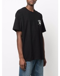 schwarzes bedrucktes T-Shirt mit einem Rundhalsausschnitt von Stussy