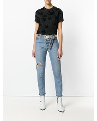 schwarzes bedrucktes T-Shirt mit einem Rundhalsausschnitt von McQ Alexander McQueen