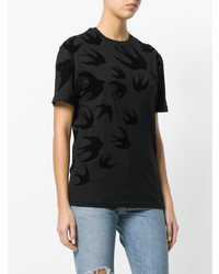 schwarzes bedrucktes T-Shirt mit einem Rundhalsausschnitt von McQ Alexander McQueen