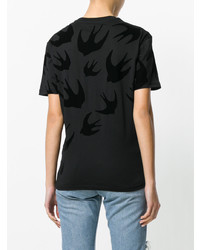 schwarzes bedrucktes T-Shirt mit einem Rundhalsausschnitt von McQ Alexander McQueen