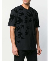 schwarzes bedrucktes T-Shirt mit einem Rundhalsausschnitt von McQ Swallow