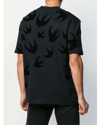 schwarzes bedrucktes T-Shirt mit einem Rundhalsausschnitt von McQ Swallow