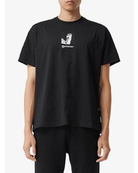 schwarzes bedrucktes T-Shirt mit einem Rundhalsausschnitt von Burberry