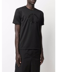 schwarzes bedrucktes T-Shirt mit einem Rundhalsausschnitt von Black Comme Des Garçons