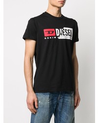 schwarzes bedrucktes T-Shirt mit einem Rundhalsausschnitt von Diesel