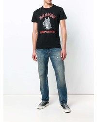 schwarzes bedrucktes T-Shirt mit einem Rundhalsausschnitt von Diesel