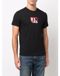 schwarzes bedrucktes T-Shirt mit einem Rundhalsausschnitt von Diesel