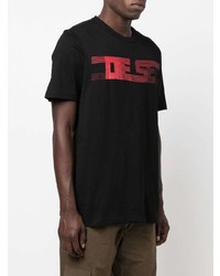 schwarzes bedrucktes T-Shirt mit einem Rundhalsausschnitt von Diesel