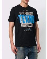 schwarzes bedrucktes T-Shirt mit einem Rundhalsausschnitt von Diesel