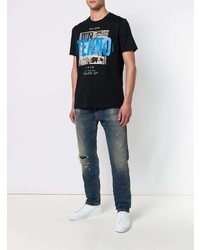 schwarzes bedrucktes T-Shirt mit einem Rundhalsausschnitt von Diesel