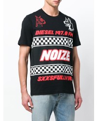 schwarzes bedrucktes T-Shirt mit einem Rundhalsausschnitt von Diesel