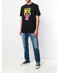 schwarzes bedrucktes T-Shirt mit einem Rundhalsausschnitt von Diesel