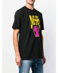 schwarzes bedrucktes T-Shirt mit einem Rundhalsausschnitt von Diesel