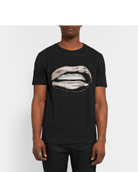 schwarzes bedrucktes T-Shirt mit einem Rundhalsausschnitt von Beams