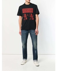 schwarzes bedrucktes T-Shirt mit einem Rundhalsausschnitt von Golden Goose Deluxe Brand