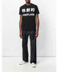 schwarzes bedrucktes T-Shirt mit einem Rundhalsausschnitt von .Complain