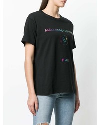 schwarzes bedrucktes T-Shirt mit einem Rundhalsausschnitt von Alexandre Vauthier