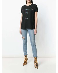 schwarzes bedrucktes T-Shirt mit einem Rundhalsausschnitt von Alexandre Vauthier