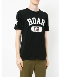 schwarzes bedrucktes T-Shirt mit einem Rundhalsausschnitt von Roar