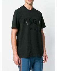 schwarzes bedrucktes T-Shirt mit einem Rundhalsausschnitt von MSGM