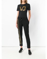 schwarzes bedrucktes T-Shirt mit einem Rundhalsausschnitt von Versace Jeans