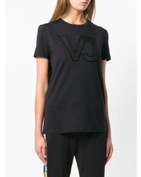 schwarzes bedrucktes T-Shirt mit einem Rundhalsausschnitt von Versace Jeans