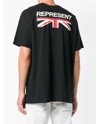 schwarzes bedrucktes T-Shirt mit einem Rundhalsausschnitt von Represent