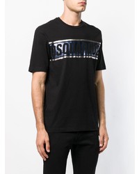 schwarzes bedrucktes T-Shirt mit einem Rundhalsausschnitt von DSQUARED2