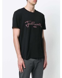 schwarzes bedrucktes T-Shirt mit einem Rundhalsausschnitt von Just Cavalli