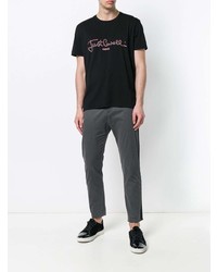 schwarzes bedrucktes T-Shirt mit einem Rundhalsausschnitt von Just Cavalli