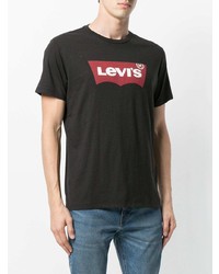 schwarzes bedrucktes T-Shirt mit einem Rundhalsausschnitt von Levi's