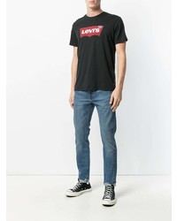 schwarzes bedrucktes T-Shirt mit einem Rundhalsausschnitt von Levi's