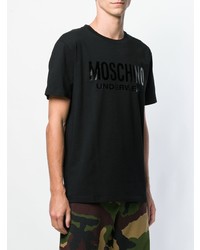 schwarzes bedrucktes T-Shirt mit einem Rundhalsausschnitt von Moschino