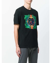 schwarzes bedrucktes T-Shirt mit einem Rundhalsausschnitt von Versace