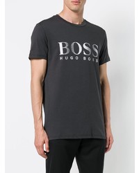 schwarzes bedrucktes T-Shirt mit einem Rundhalsausschnitt von BOSS HUGO BOSS