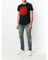 schwarzes bedrucktes T-Shirt mit einem Rundhalsausschnitt von Balmain